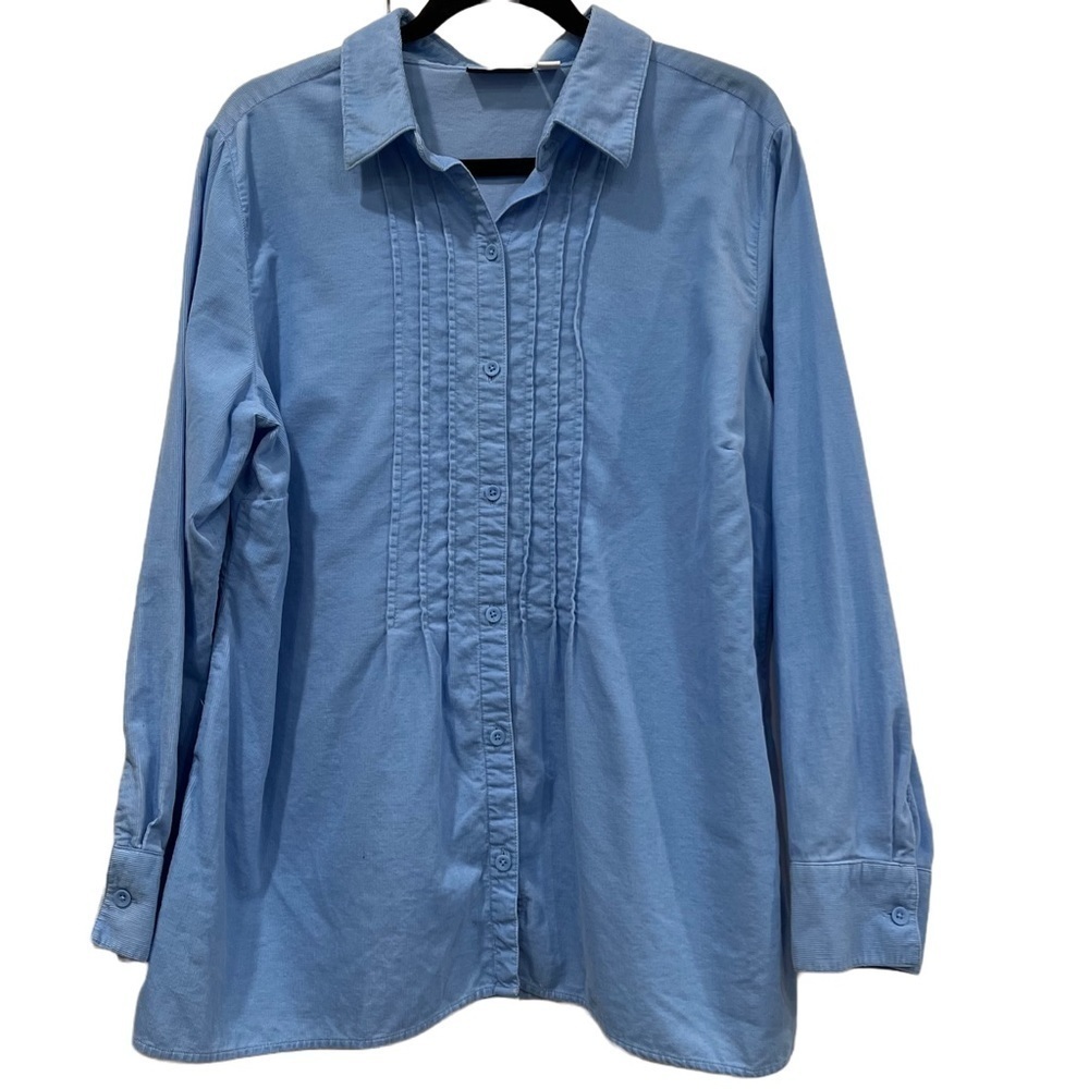 Croft & Barrow Large Womens Button Down 100% Blouse Blue